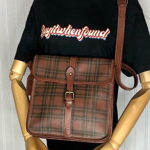 RALPH LAUREN Tartan Plaid Brown Green Plaid Doctor's Crossbody Messenger Bag